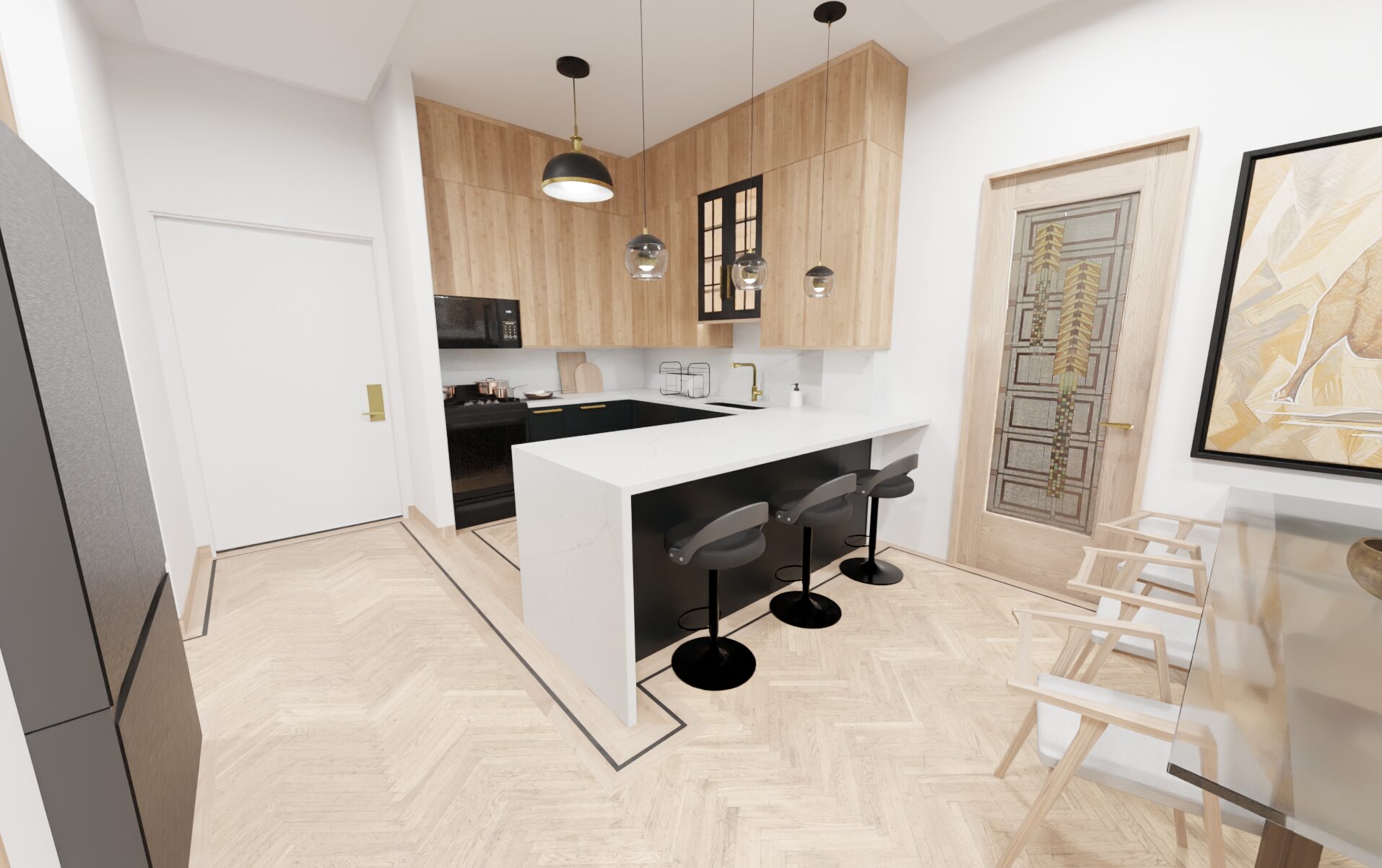 Open kitchen and dining area visualization